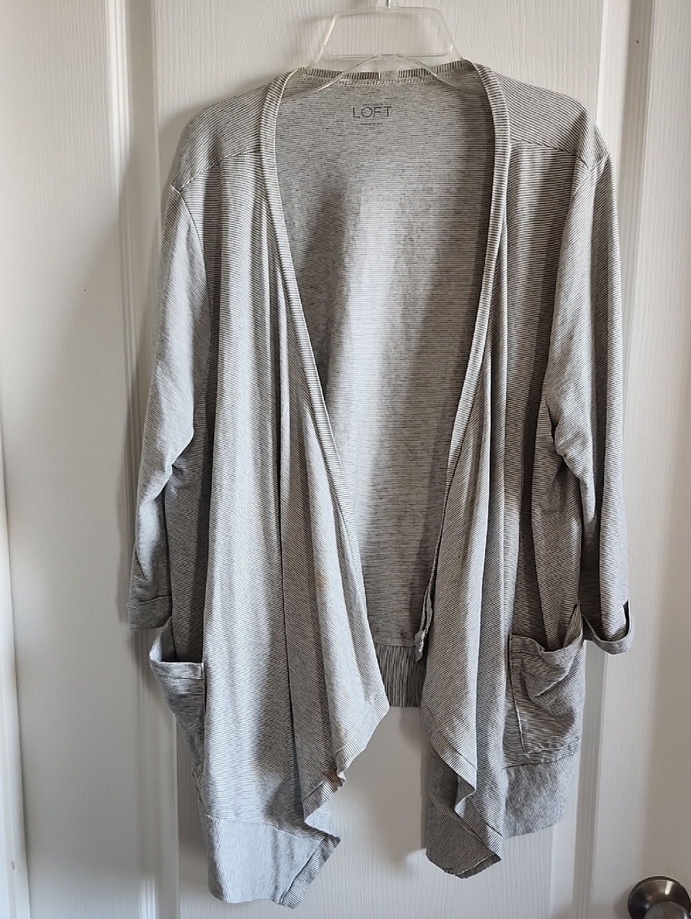 LOFT Heather Gray Draped Open-Front Cardigan